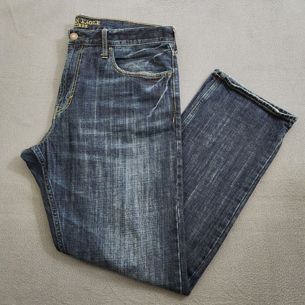American Eagle Men 38X34 (40X33) Dark Wash Relaxed Straight Jeans